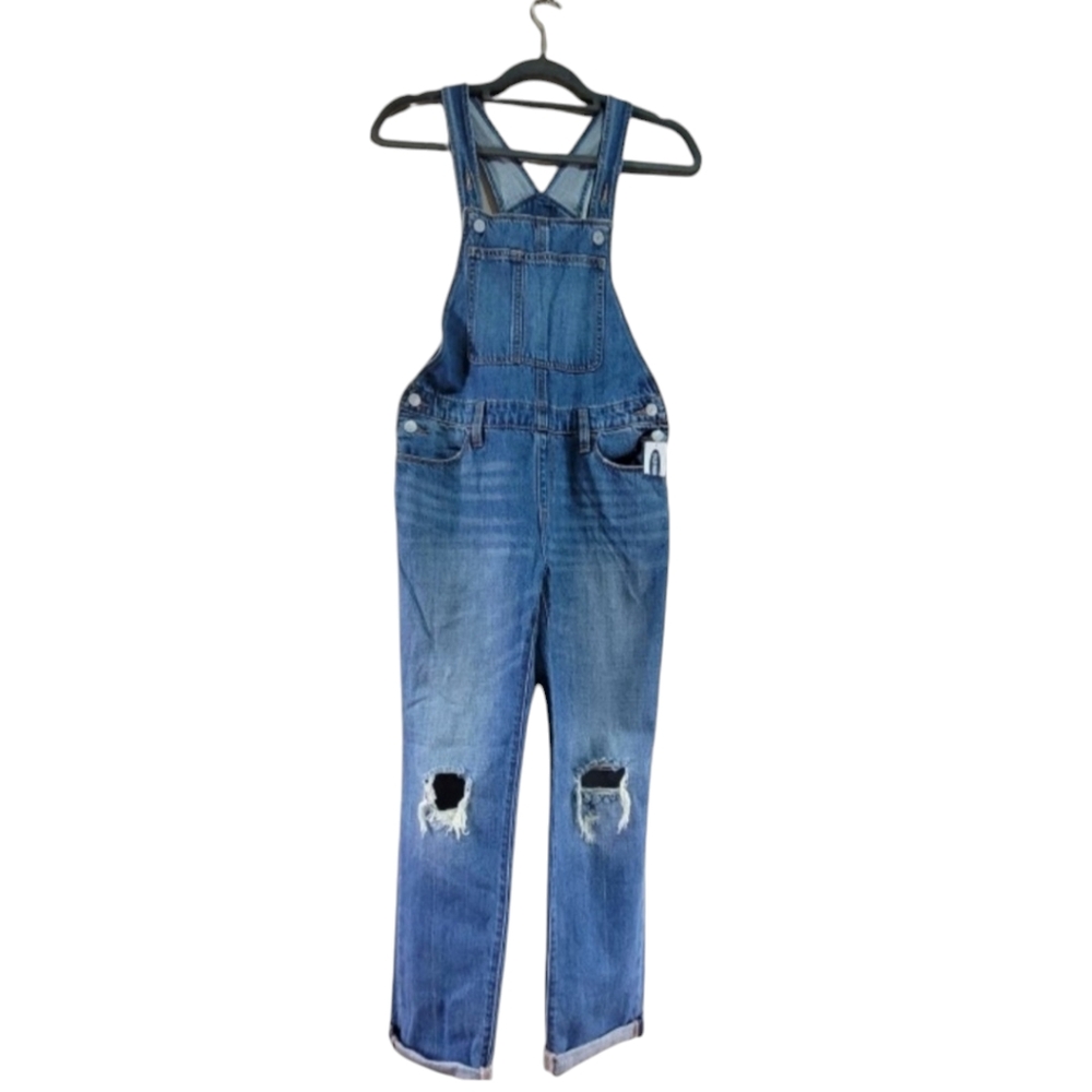 Old Navy Women Denim Bib Overalls Size Large 14/16 Factory Distressed New